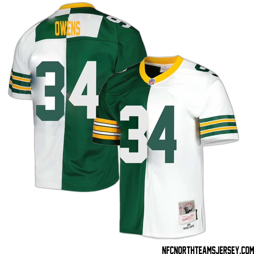 Jonathan Owens No 34 Green Bay Packers Mitchell Ness 1996 Split Legacy Replica Jersey Green White
