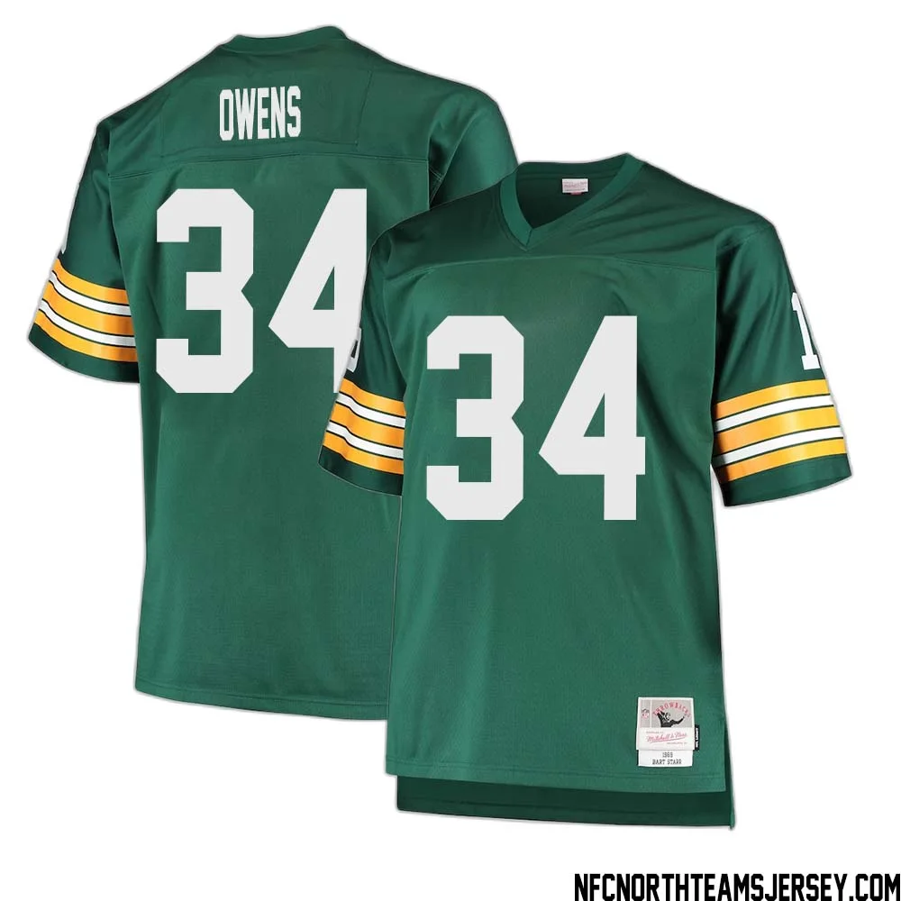 Jonathan Owens No 34 Green Bay Packers Mitchell Ness Big Tall 1968 Retired Player Replica Jersey Green 1