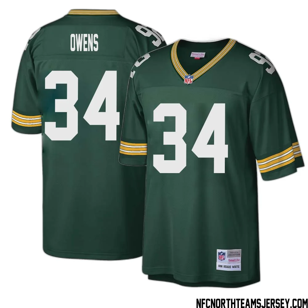 Jonathan Owens No 34 Green Bay Packers Mitchell Ness Big Tall 1996 Retired Player Replica Jersey Green 1 1