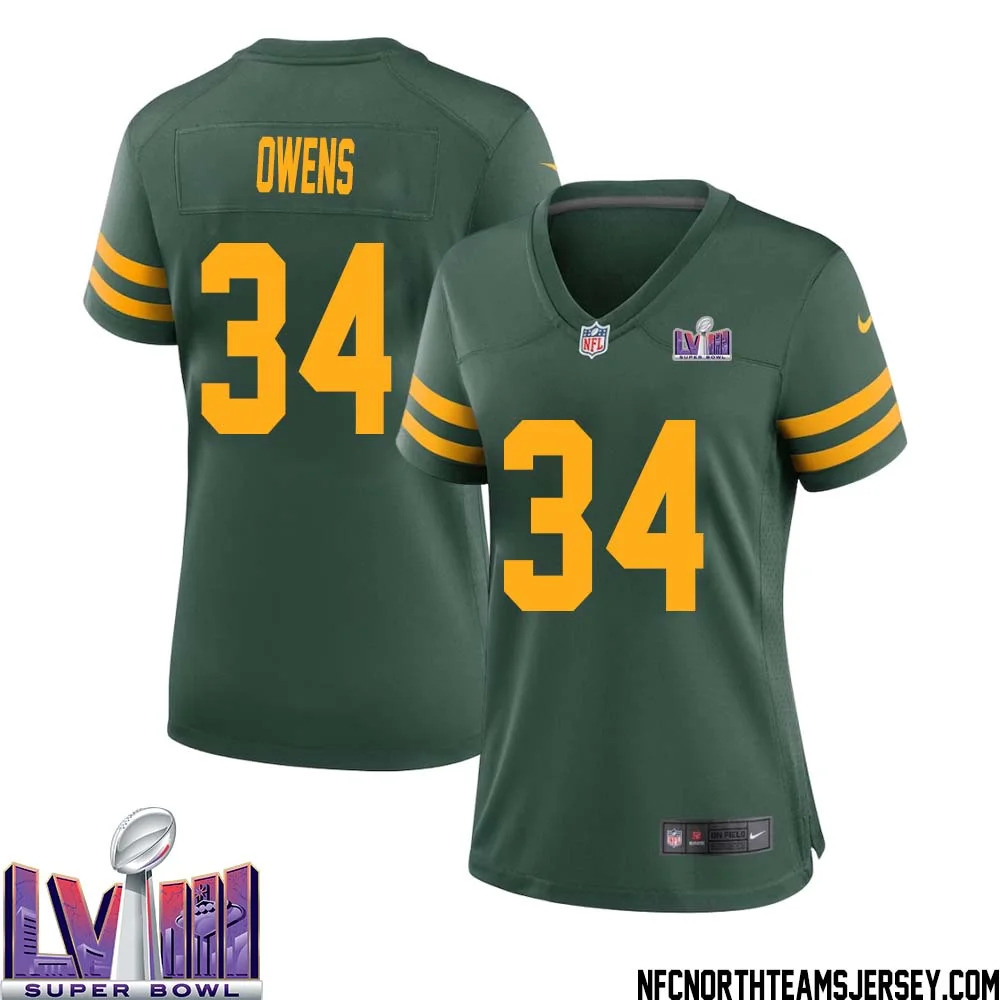 Jonathan Owens No 34 Green Bay Packers Super Bowl LVIII Alternate Green Jersey for Women