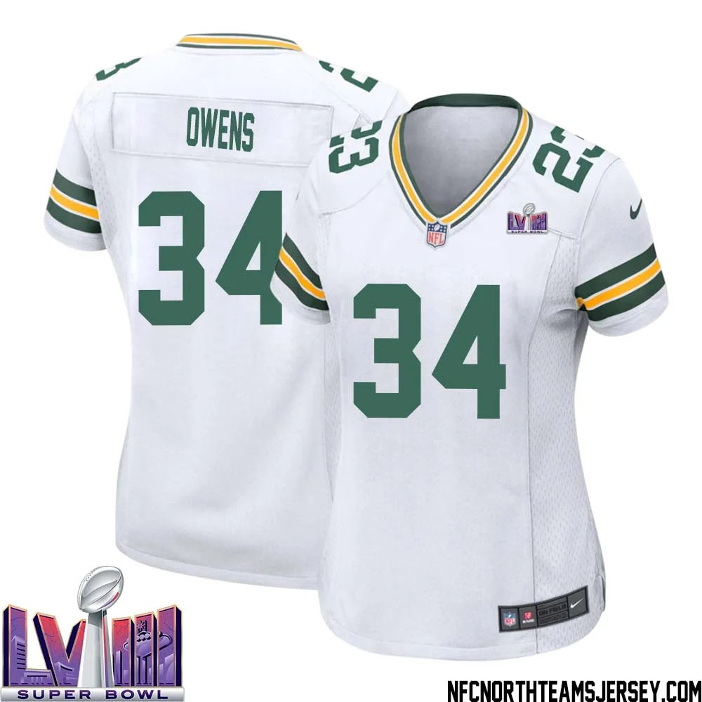 Jonathan Owens No 34 Green Bay Packers Super Bowl LVIII Away Game Jersey Womens White 1