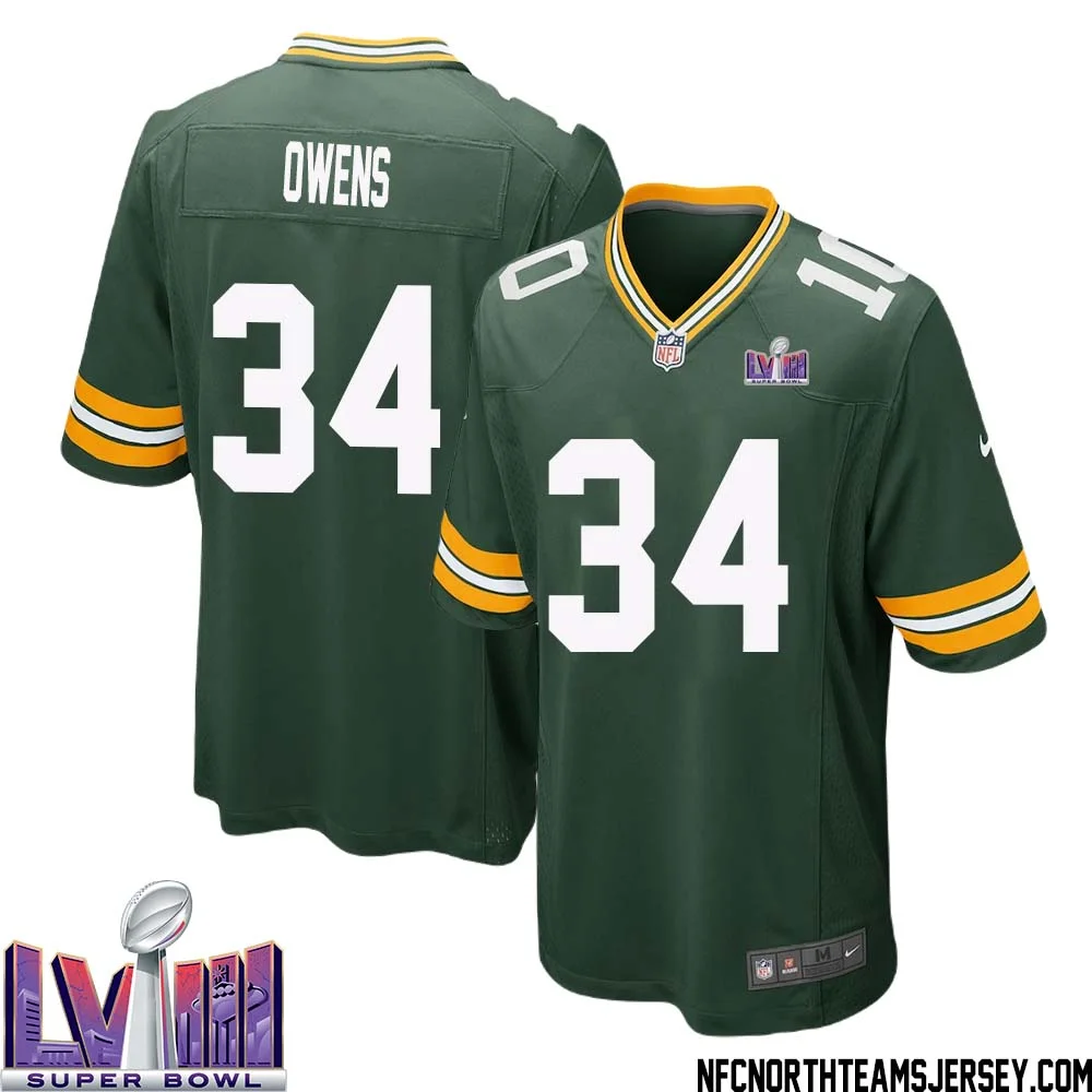 Jonathan Owens No 34 Green Bay Packers Super Bowl LVIII Home Game Jersey Mens