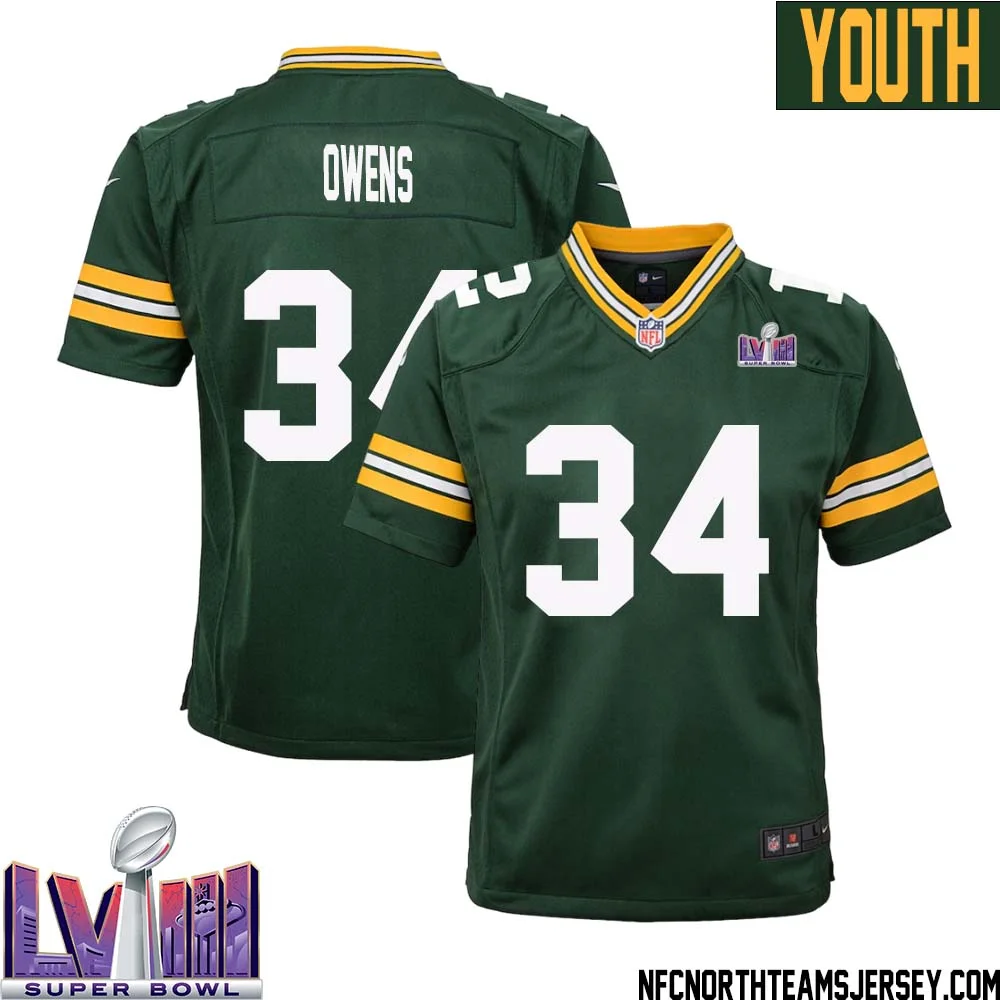Jonathan Owens No 34 Green Bay Packers Super Bowl LVIII Home Game Jersey Youth 1