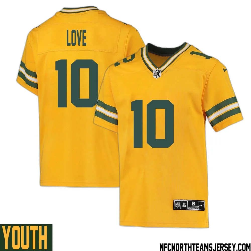 Jordan Love No 10 Davante Adams Green Bay Packers Inverted Legend Jersey Gold Youth 1