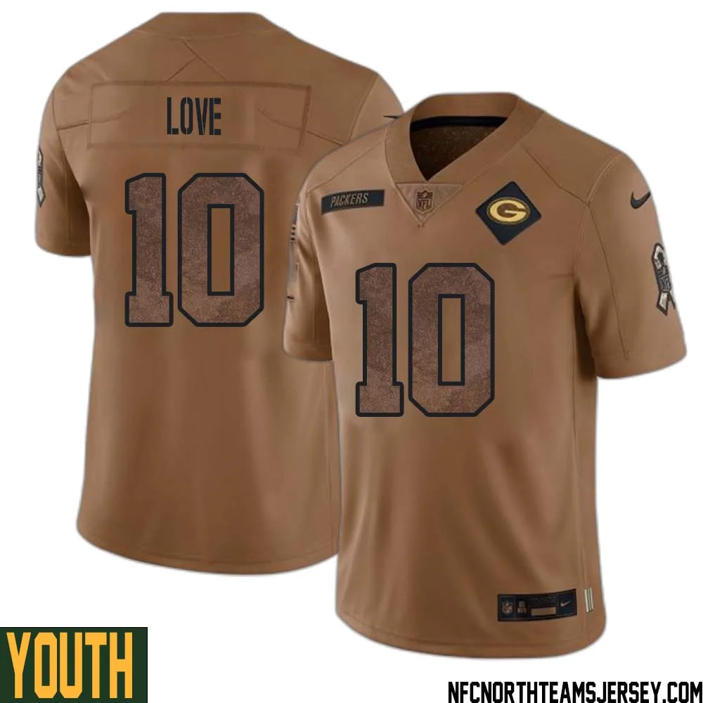 Jordan Love No 10 Green Bay Packers 2023 Salute To Service Limited Player Jersey Youth Brown 1