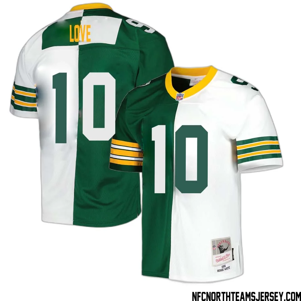 Jordan Love No 10 Green Bay Packers Mitchell Ness 1996 Split Legacy Replica Jersey Green White 1