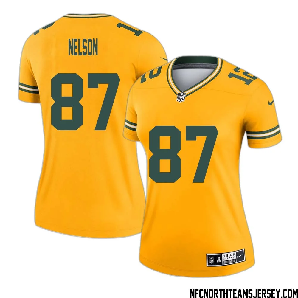 Jordy Nelson No 87 Davante Adams Green Bay Packers Inverted Legend Jersey Gold Women