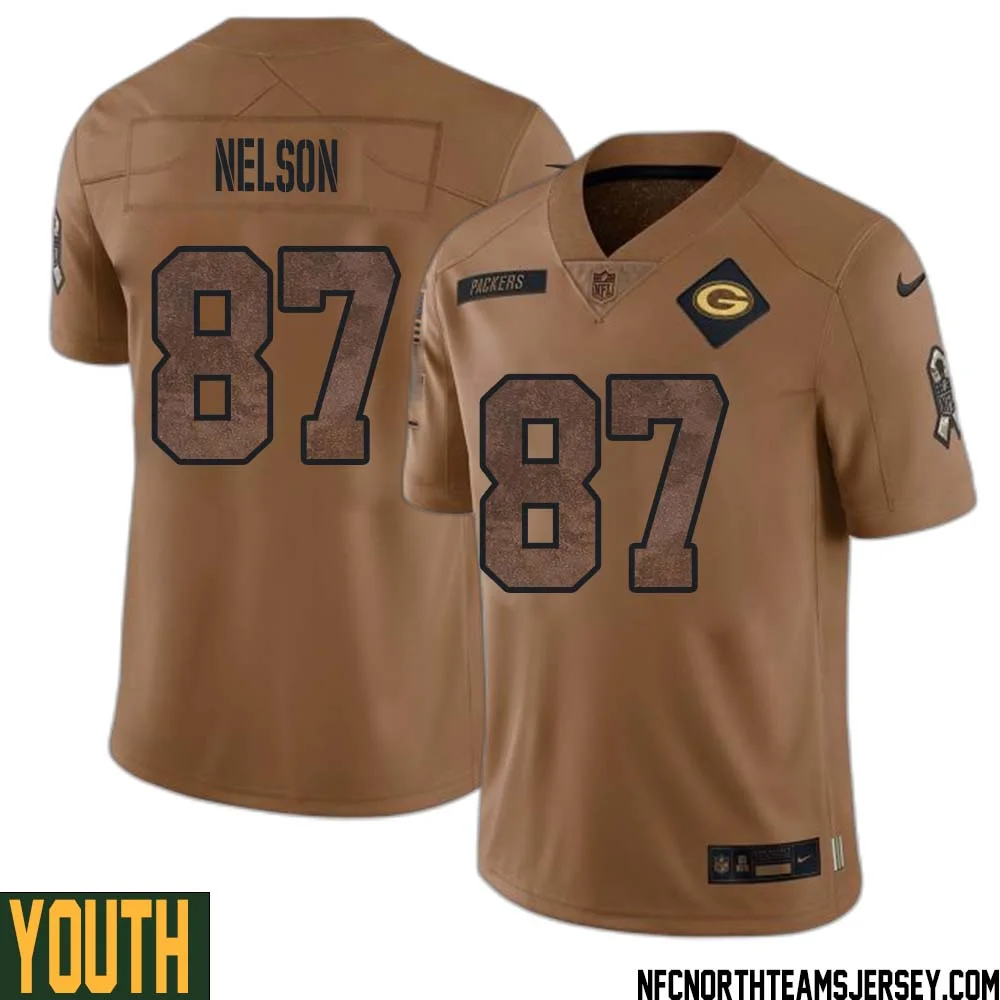 Jordy Nelson No 87 Green Bay Packers 2023 Salute To Service Limited Player Jersey Youth Brown