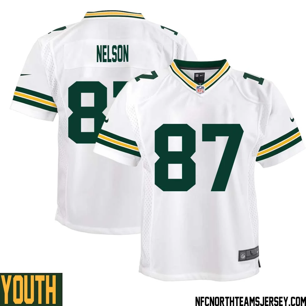 Jordy Nelson No 87 Green Bay Packers Away Game Jersey Youth White