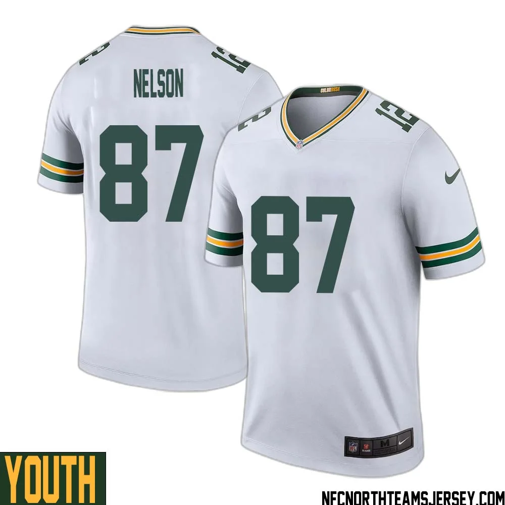 Jordy Nelson No 87 Green Bay Packers Color Rush Legend Jersey White Youth