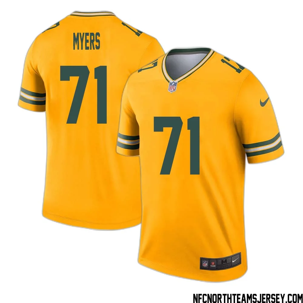 Josh Myers No 71 Davante Adams Green Bay Packers Inverted Legend Jersey Gold 1
