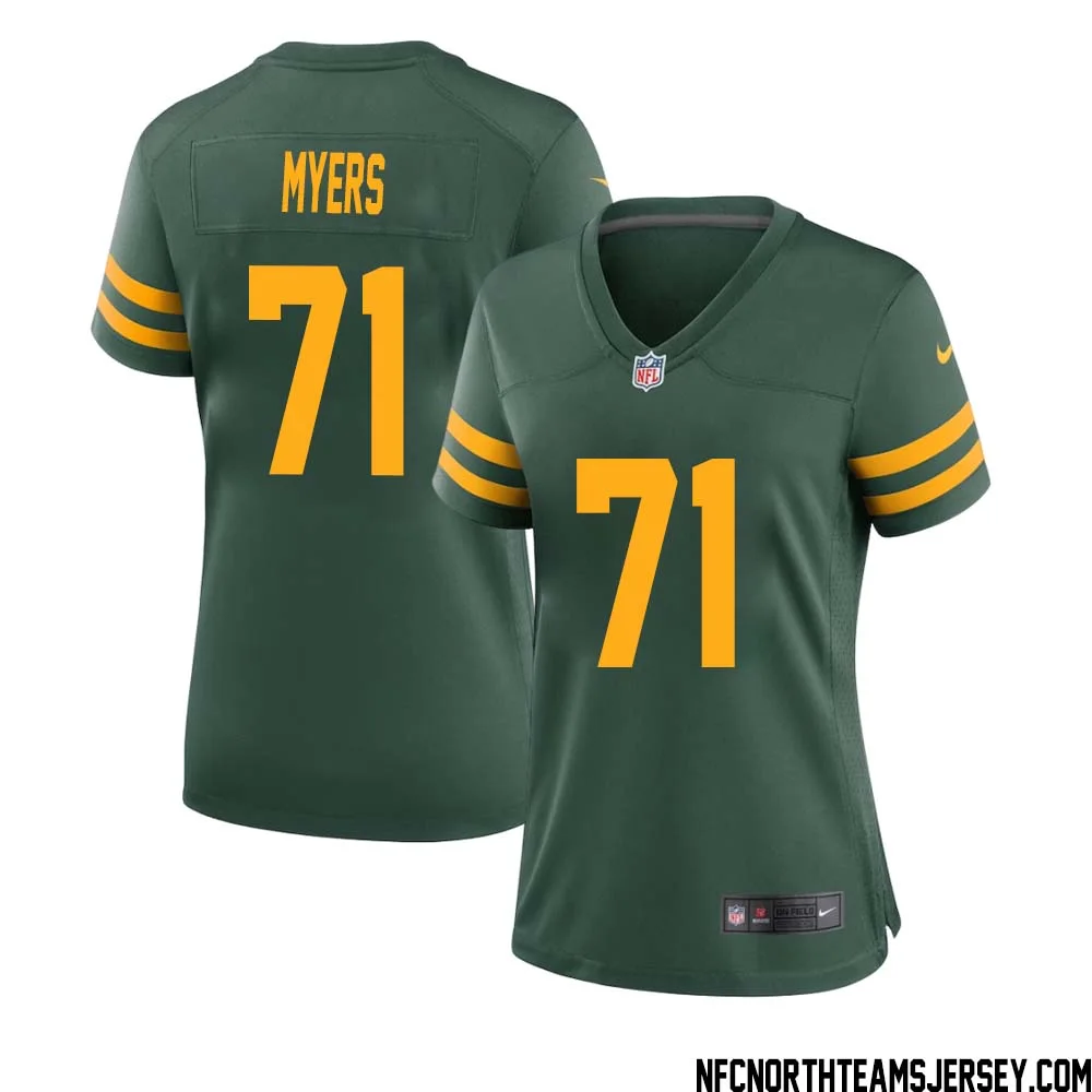 Josh Myers No 71 Green Bay Packers Alternate Jersey Green Womens 1