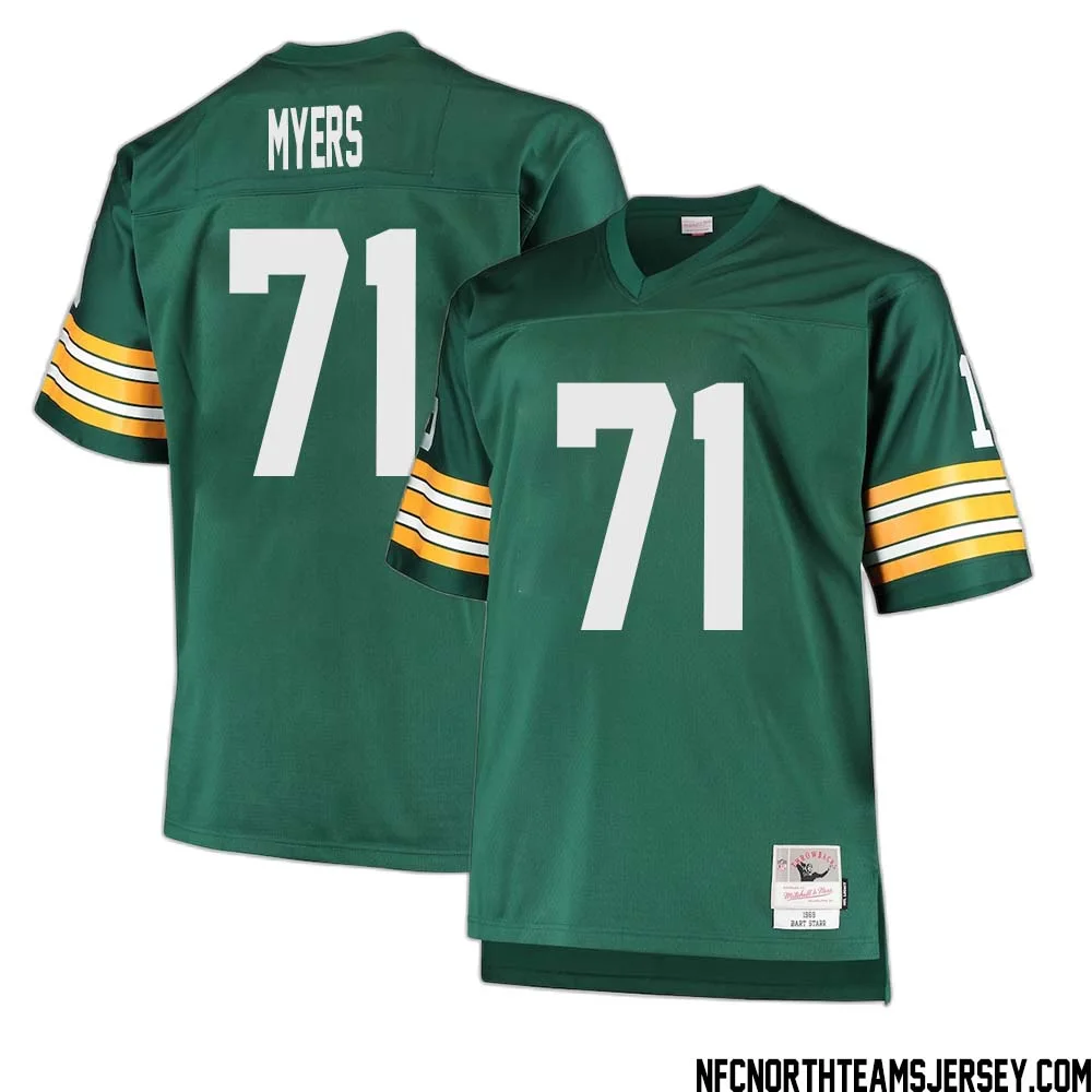 Josh Myers No 71 Green Bay Packers Mitchell Ness Big Tall 1968 Retired Player Replica Jersey Green