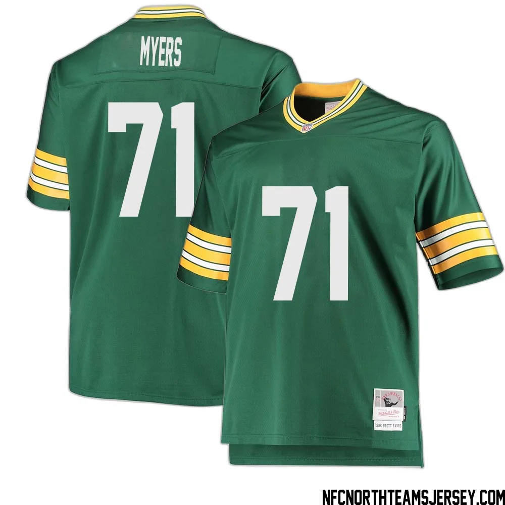 Josh Myers No 71 Green Bay Packers Mitchell Ness Big Tall 1996 Retired Player Replica Jersey Green 2