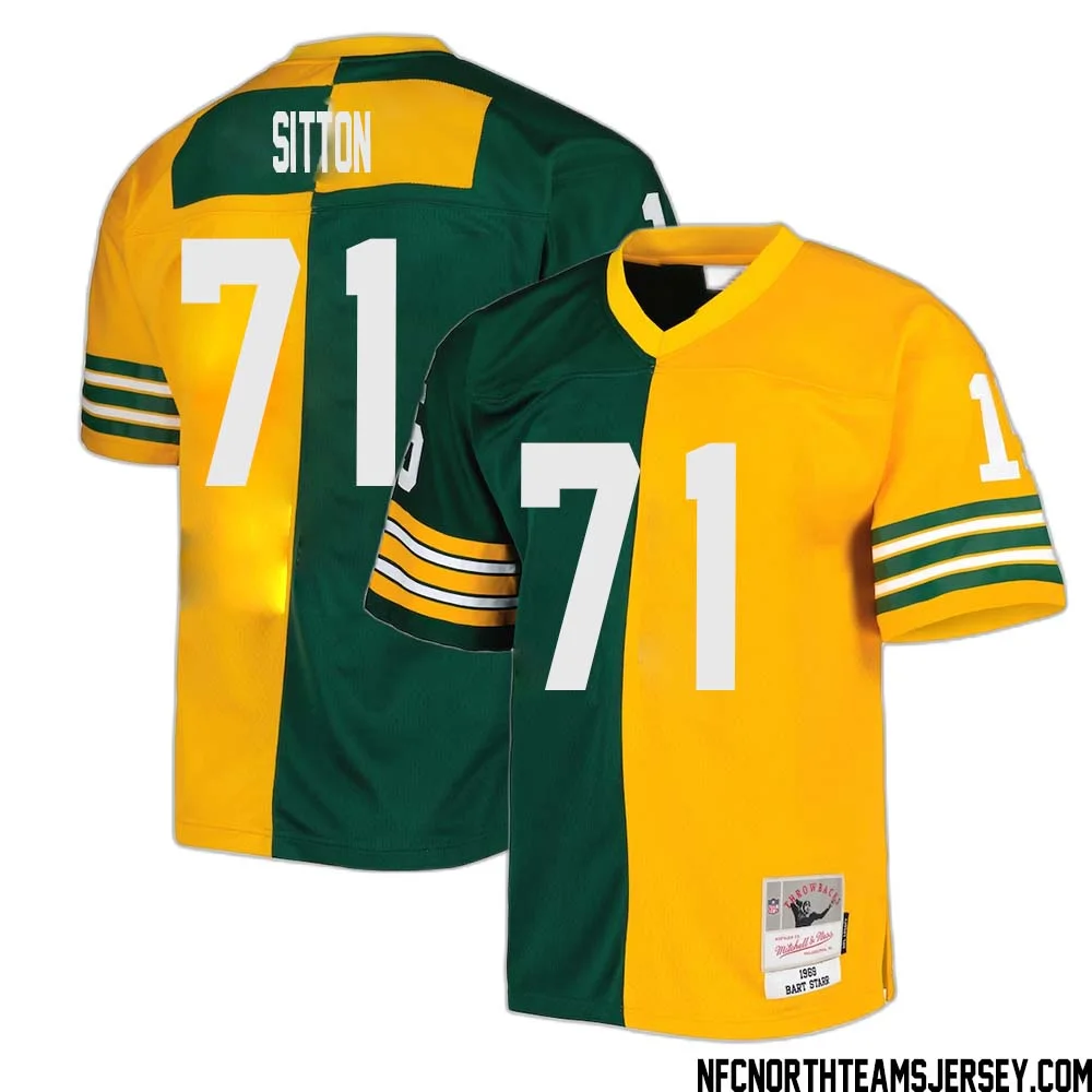 Josh Sitton No 71 Green Bay Packers Mitchell Ness 1969 Split Legacy Replica Jersey Green Gold