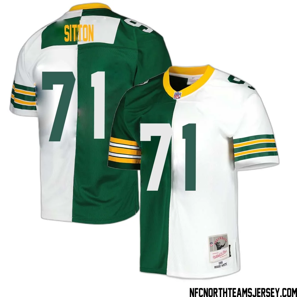 Josh Sitton No 71 Green Bay Packers Mitchell Ness 1996 Split Legacy Replica Jersey Green White
