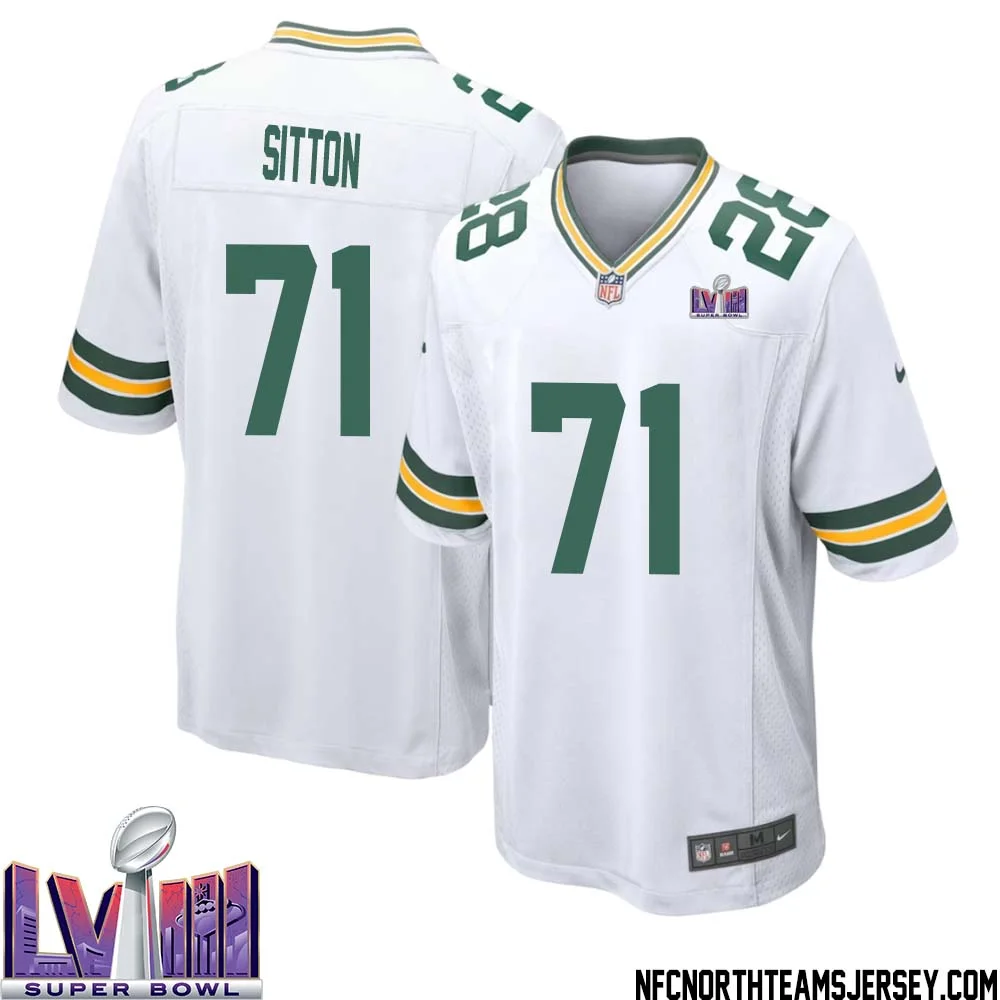 Josh Sitton No 71 Green Bay Packers Super Bowl LVIII Away Game Jersey Mens White 1