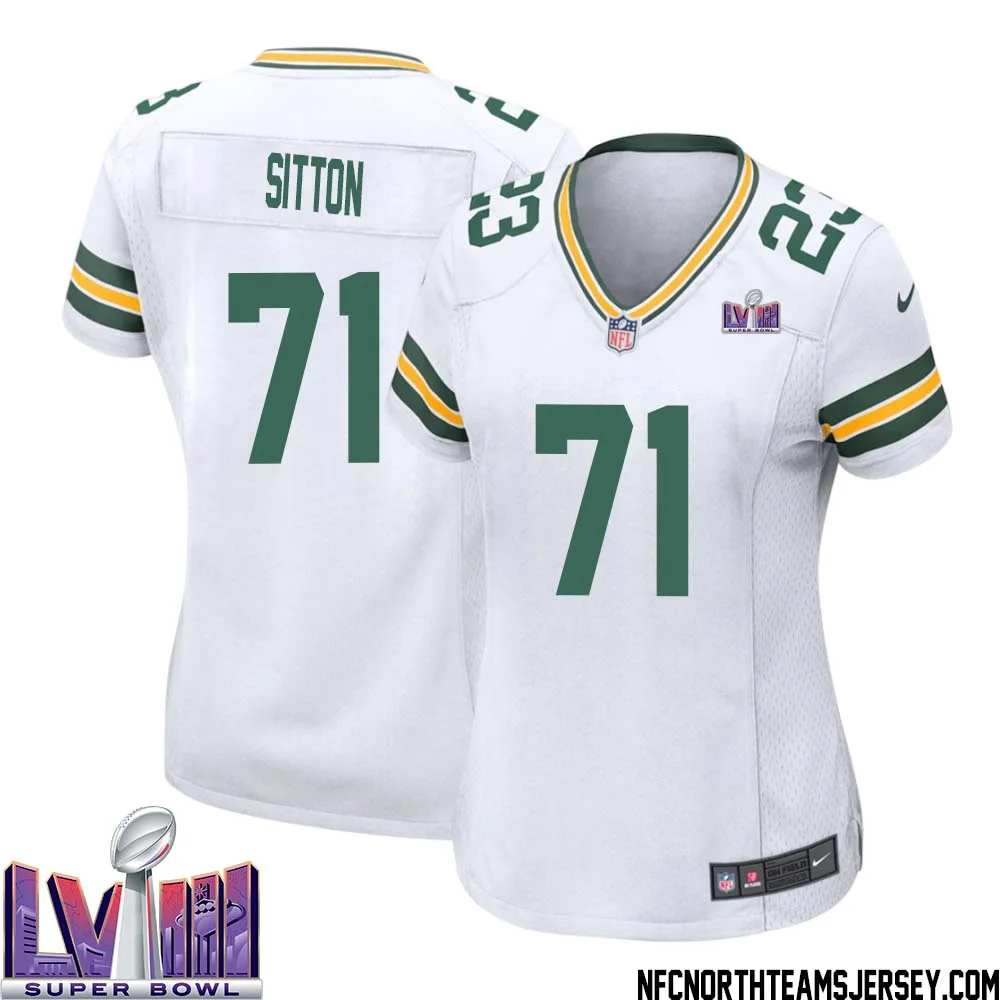 Josh Sitton No 71 Green Bay Packers Super Bowl LVIII Away Game Jersey Womens White 1