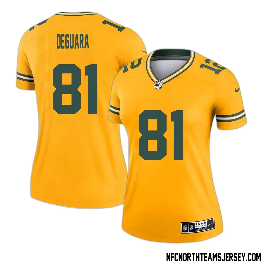 Josiah Deguara No 81 Davante Adams Green Bay Packers Inverted Legend Jersey Gold Women 1