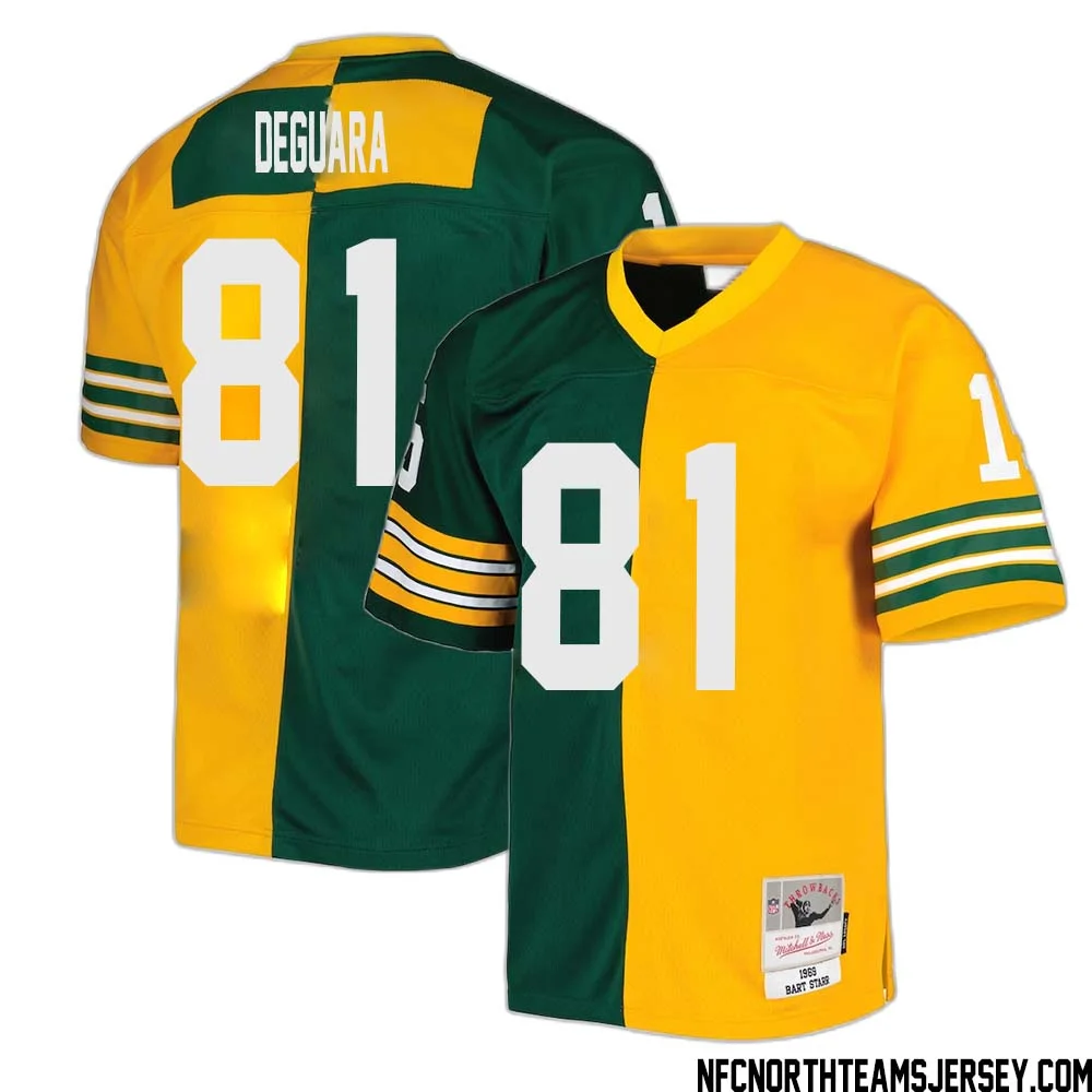 Josiah Deguara No 81 Green Bay Packers Mitchell Ness 1969 Split Legacy Replica Jersey Green Gold