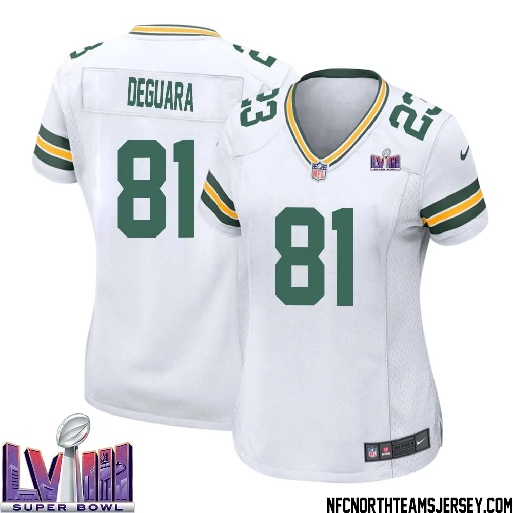 Josiah Deguara No 81 Green Bay Packers Super Bowl LVIII Away Game Jersey Womens White