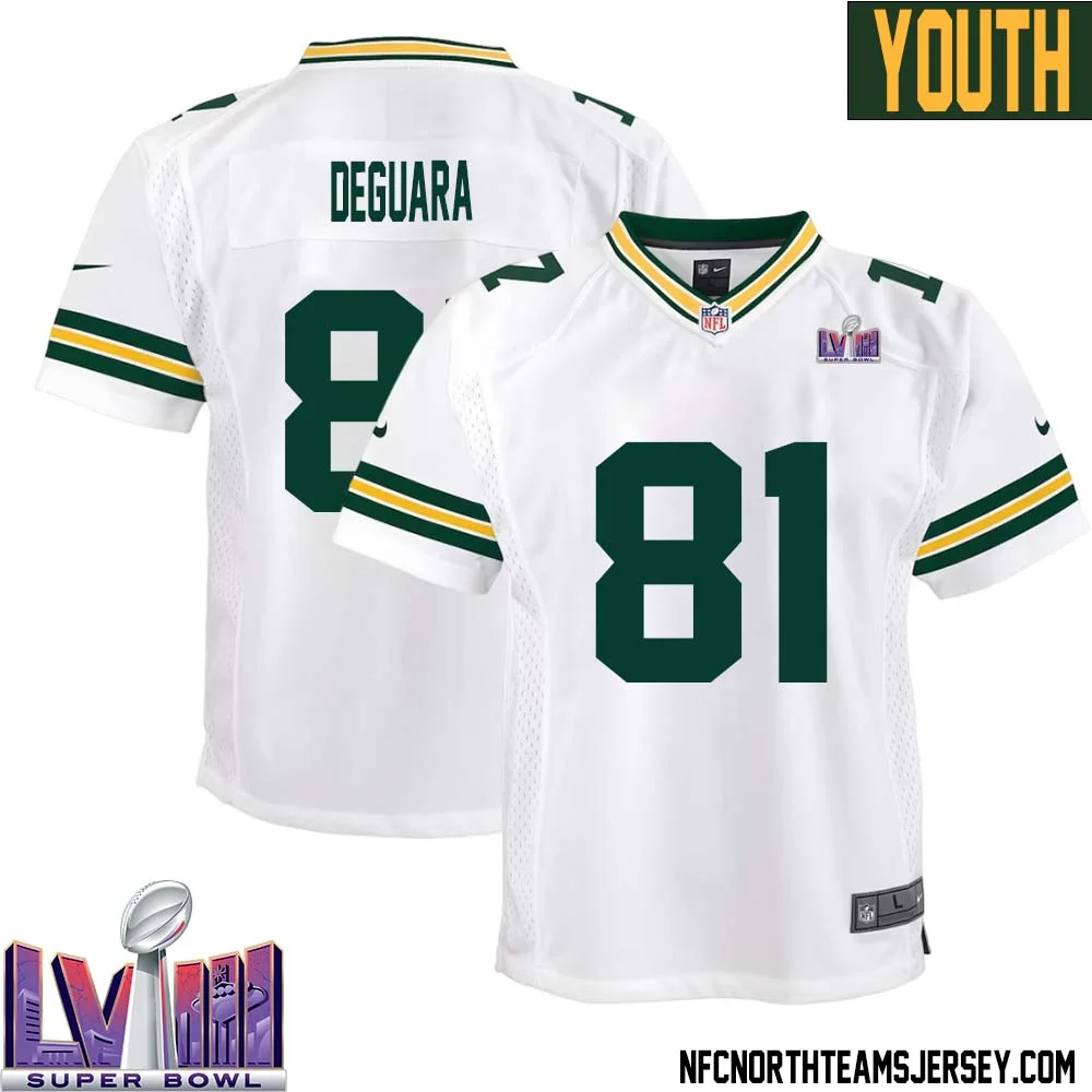 Josiah Deguara No 81 Green Bay Packers Super Bowl LVIII Away Game Jersey Youth White
