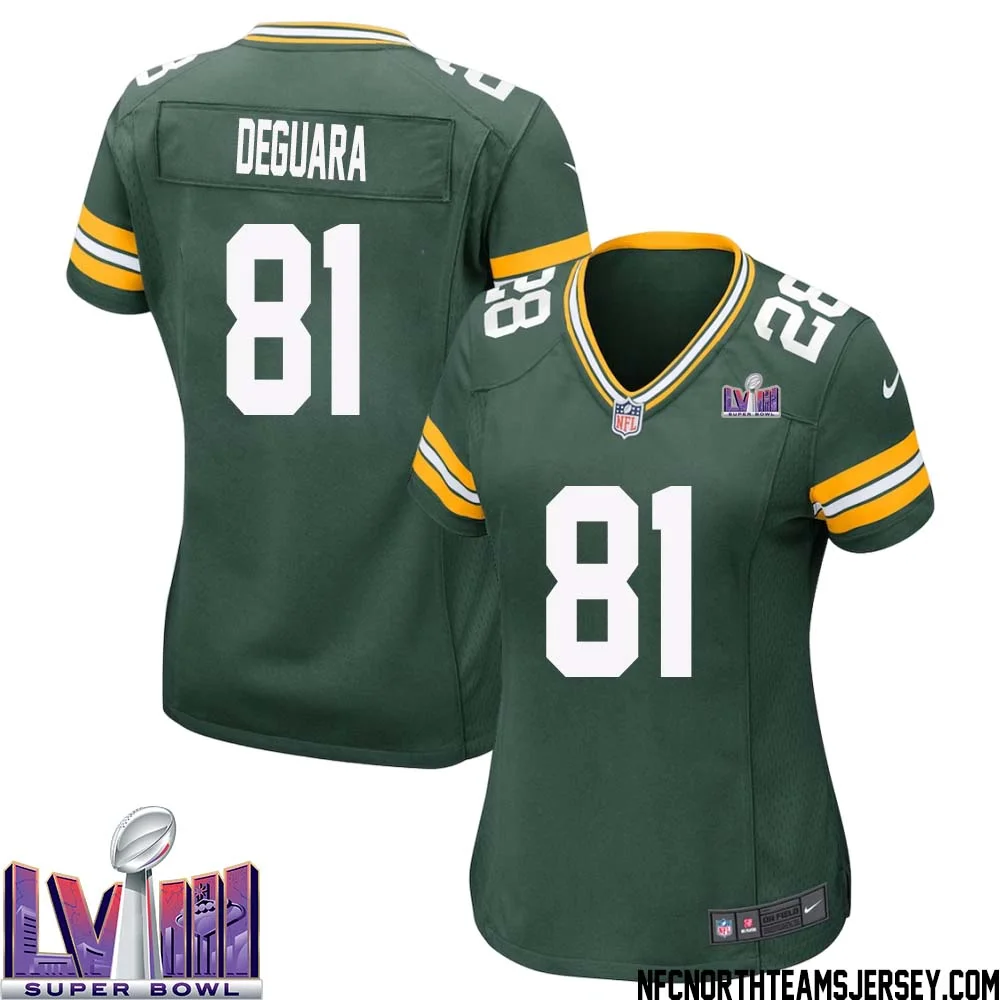 Josiah Deguara No 81 Green Bay Packers Super Bowl LVIII Home Game Jersey Womens 1