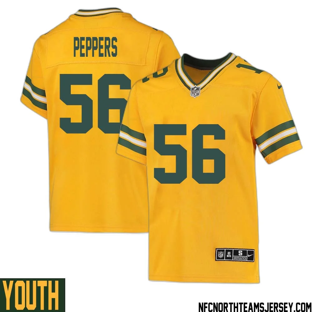 Julius Peppers No 56 Davante Adams Green Bay Packers Inverted Legend Jersey Gold Youth