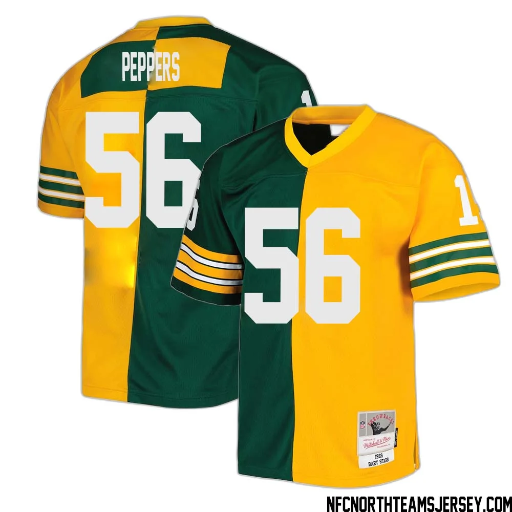Julius Peppers No 56 Green Bay Packers Mitchell Ness 1969 Split Legacy Replica Jersey Green Gold