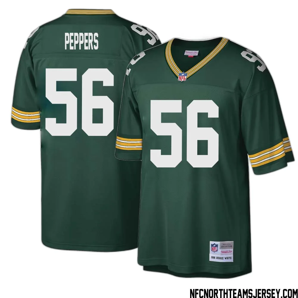 Julius Peppers No 56 Green Bay Packers Mitchell Ness Big Tall 1996 Retired Player Replica Jersey Green 1