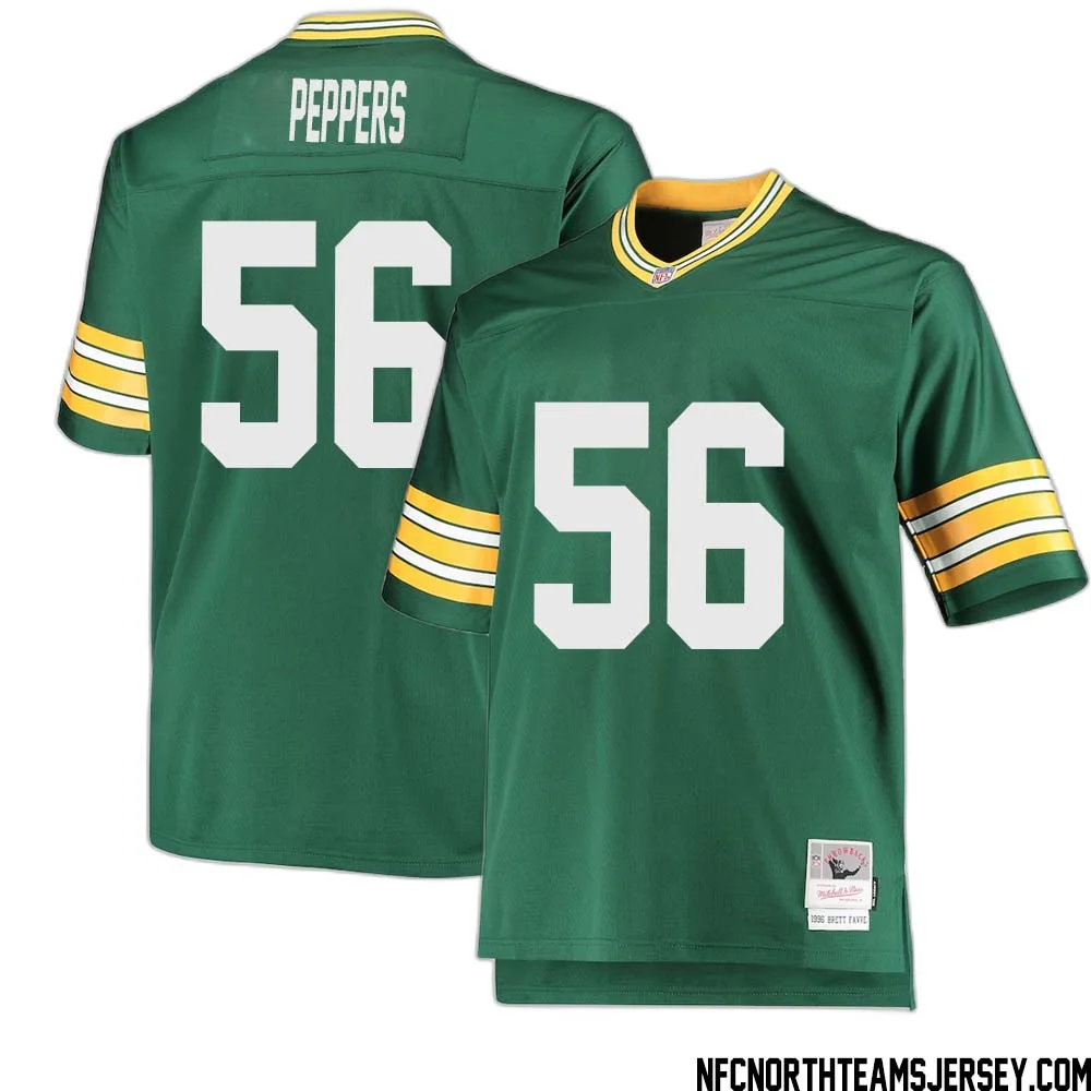 Julius Peppers No 56 Green Bay Packers Mitchell Ness Big Tall 1996 Retired Player Replica Jersey Green