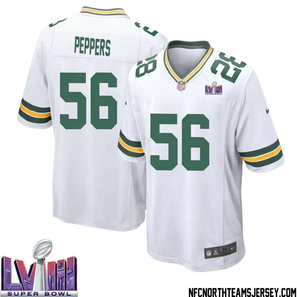 Julius Peppers No 56 Green Bay Packers Super Bowl LVIII Away Game Jersey Mens White 1