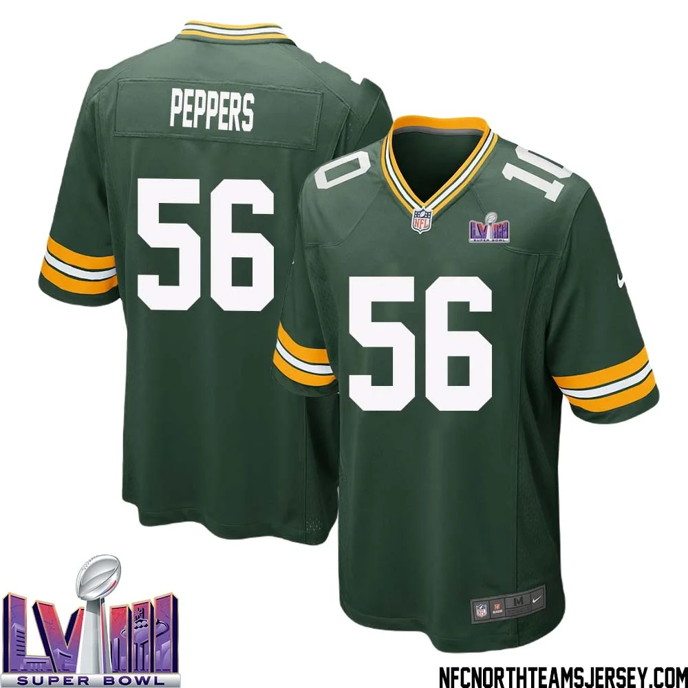 Julius Peppers No 56 Green Bay Packers Super Bowl LVIII Home Game Jersey Mens 1