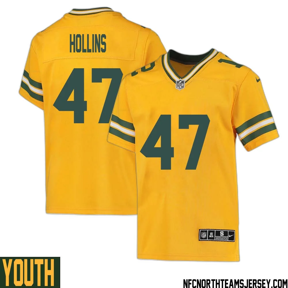 Justin Hollins No 47 Davante Adams Green Bay Packers Inverted Legend Jersey Gold Youth 1