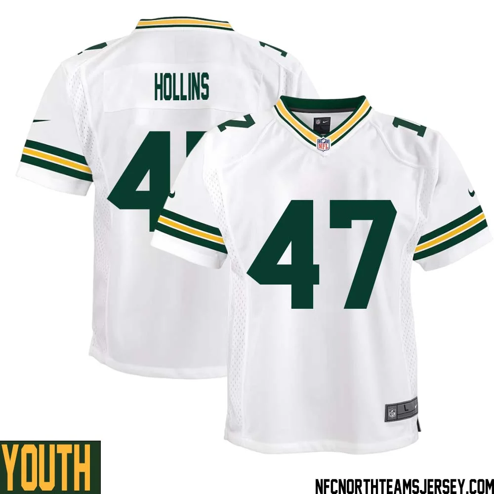 Justin Hollins No 47 Green Bay Packers Away Game Jersey Youth White