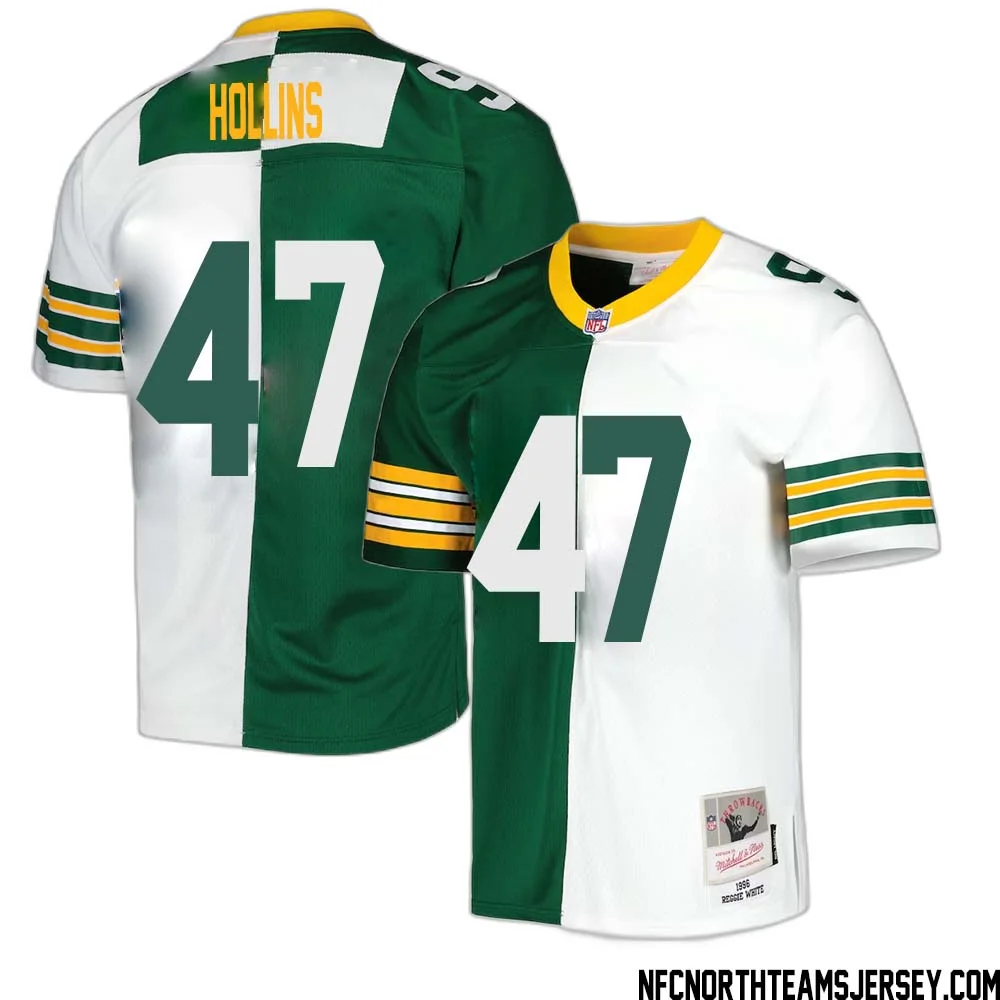 Justin Hollins No 47 Green Bay Packers Mitchell Ness 1996 Split Legacy Replica Jersey Green White 1