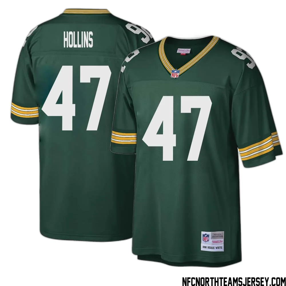 Justin Hollins No 47 Green Bay Packers Mitchell Ness Big Tall 1996 Retired Player Replica Jersey Green 1 1