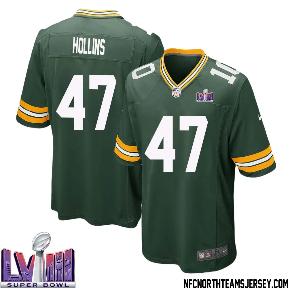 Justin Hollins No 47 Green Bay Packers Super Bowl LVIII Home Game Jersey Mens