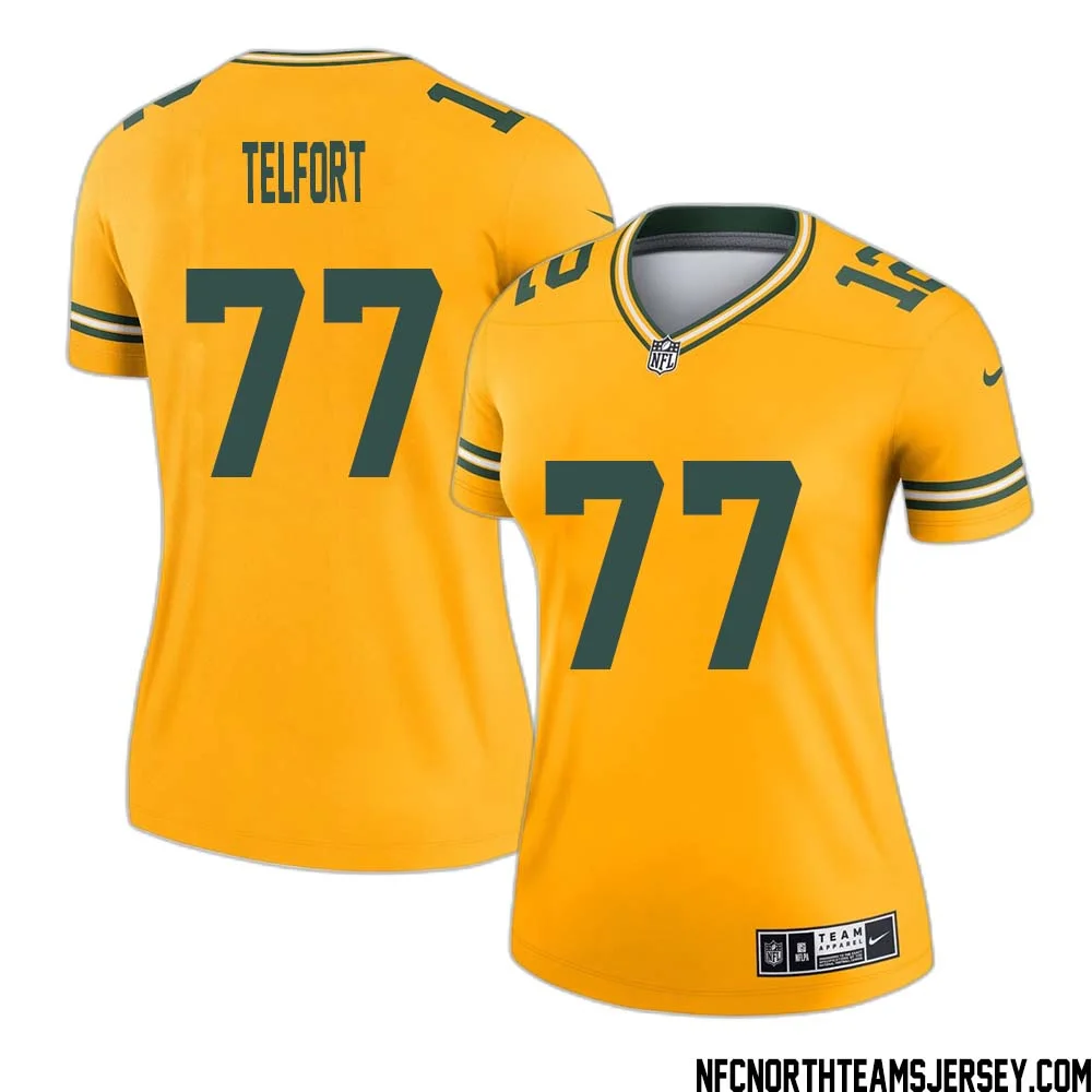 Kadeem Telfort No 77 Davante Adams Green Bay Packers Inverted Legend Jersey Gold Women 1