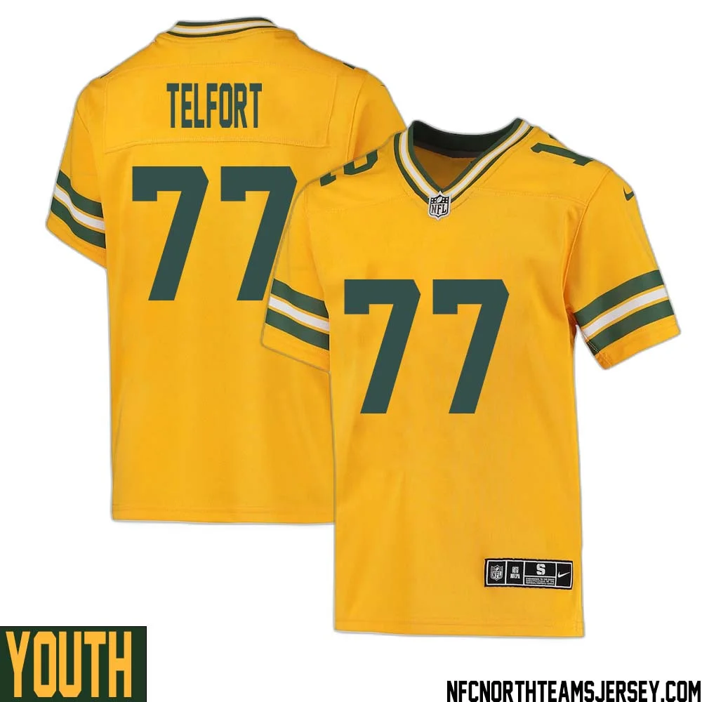Kadeem Telfort No 77 Davante Adams Green Bay Packers Inverted Legend Jersey Gold Youth 1