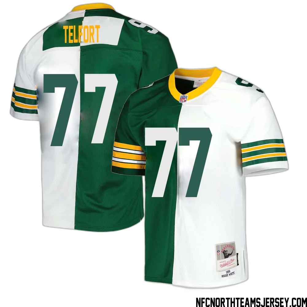 Kadeem Telfort No 77 Green Bay Packers Mitchell Ness 1996 Split Legacy Replica Jersey Green White