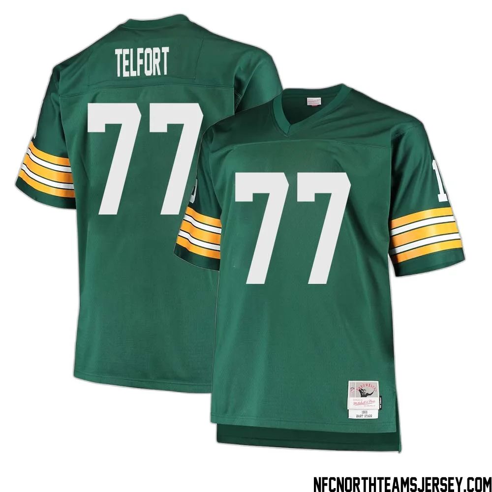 Kadeem Telfort No 77 Green Bay Packers Mitchell Ness Big Tall 1968 Retired Player Replica Jersey Green 1