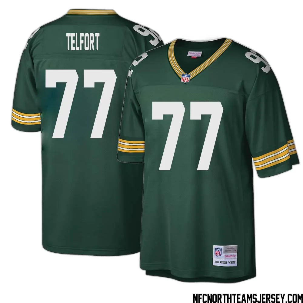 Kadeem Telfort No 77 Green Bay Packers Mitchell Ness Big Tall 1996 Retired Player Replica Jersey Green 1 1