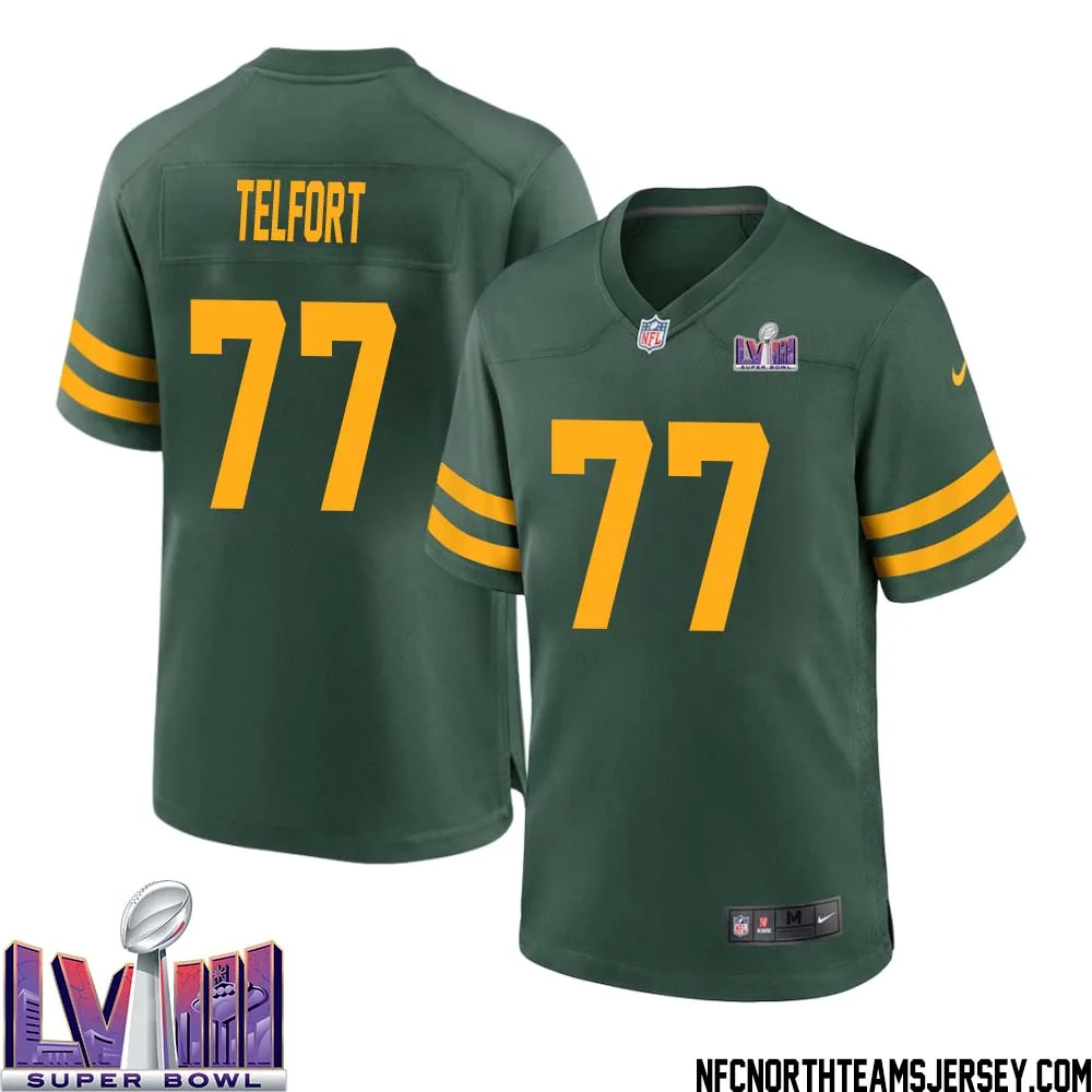 Kadeem Telfort No 77 Green Bay Packers Super Bowl LVIII Alternate Green Jersey for Men 1