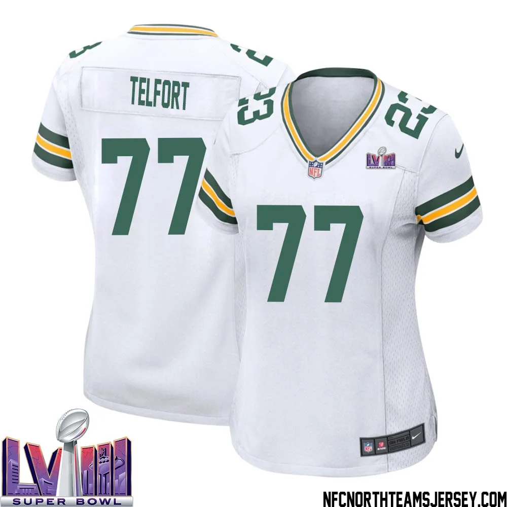 Kadeem Telfort No 77 Green Bay Packers Super Bowl LVIII Away Game Jersey Womens White