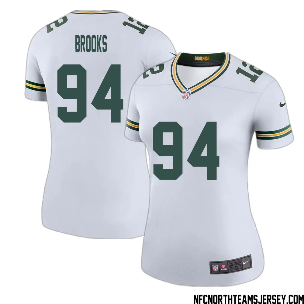 Karl Brooks No 94 Green Bay Packers Color Rush Legend Jersey White Womens