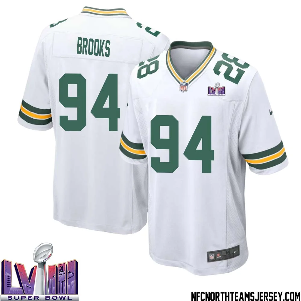 Karl Brooks No 94 Green Bay Packers Super Bowl LVIII Away Game Jersey Mens White 1
