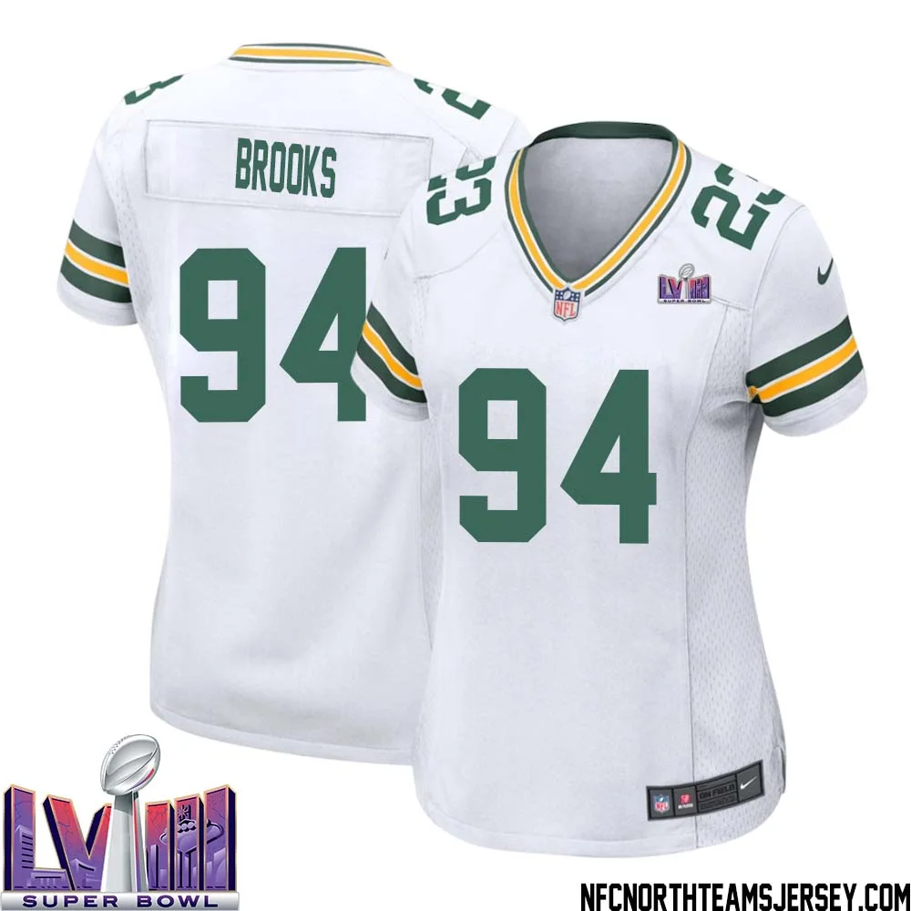 Karl Brooks No 94 Green Bay Packers Super Bowl LVIII Away Game Jersey Womens White