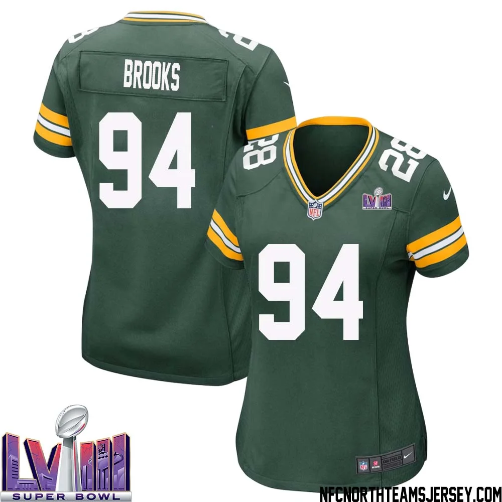 Karl Brooks No 94 Green Bay Packers Super Bowl LVIII Home Game Jersey Womens 1