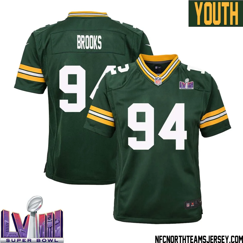 Karl Brooks No 94 Green Bay Packers Super Bowl LVIII Home Game Jersey Youth 1